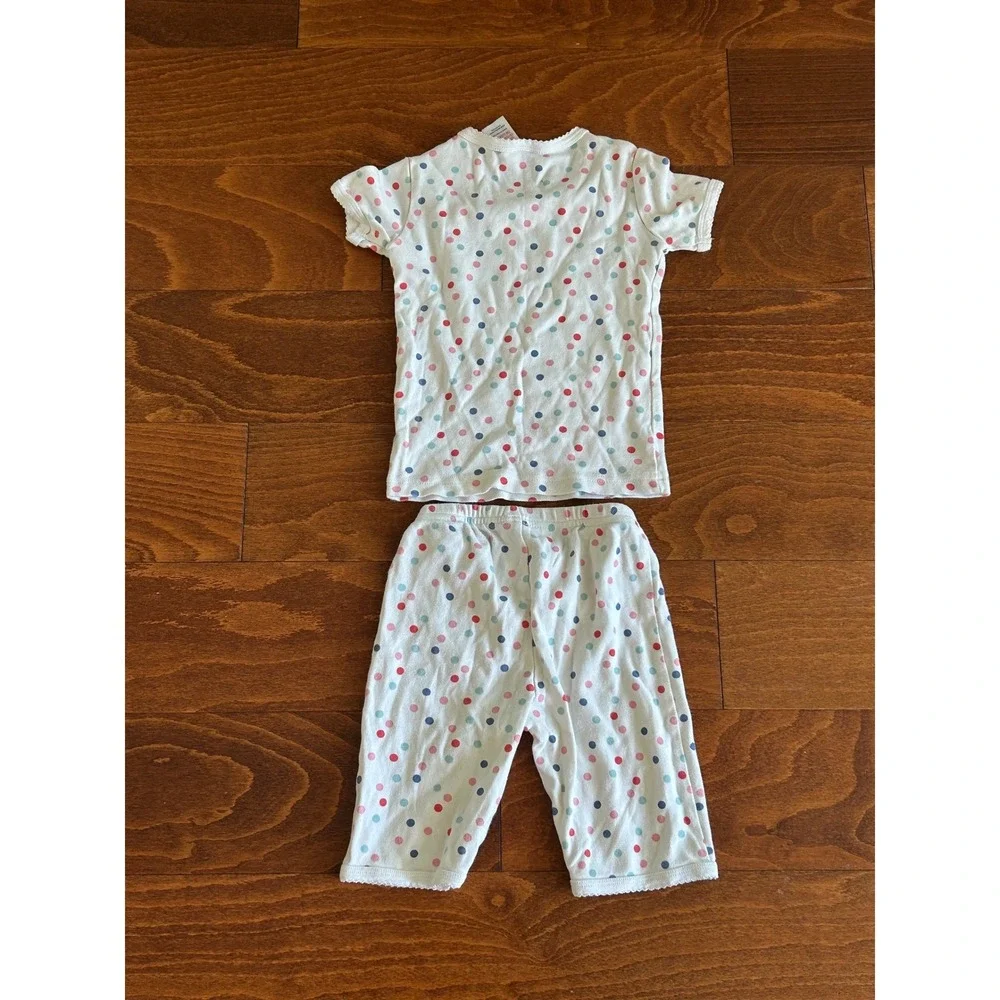 Mini Boden Kids Girls Polka Dot Pajama Set White Multi Color Cotton 2pc Size 4